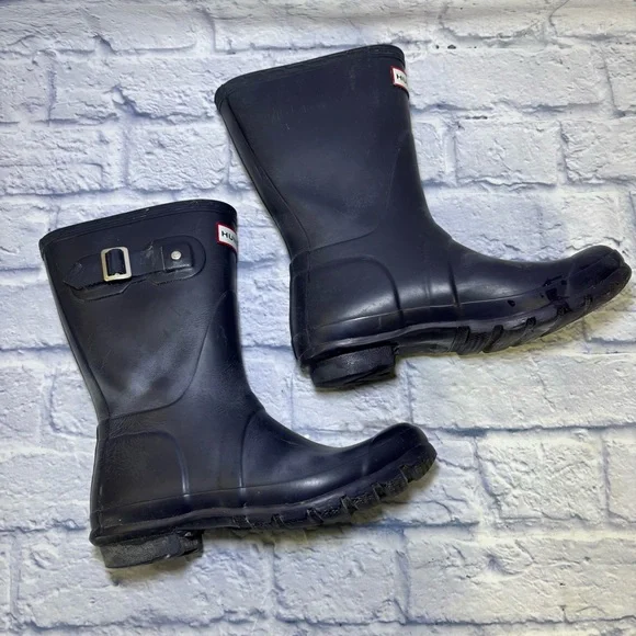 Hunter Women's Original Short Boot Navy Womens 7 Mens 6 Rain Boots Waterproof - Picture 9 of 11